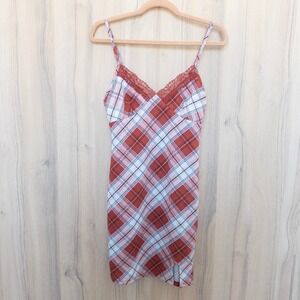 Y2K Womens Plaid‎ Slip Dress Size M Juniors Multicolor Mini Lace Trim Indie 90s